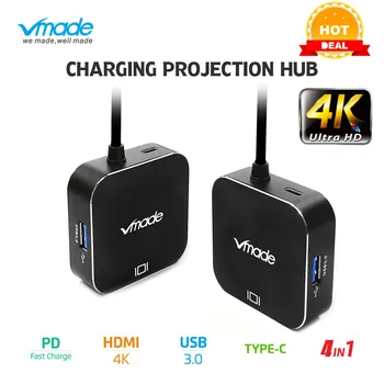 

Vmade USB C Type C naar VGA Audio Adapter 4 in 1 USB 3.0 USB-C Converter Kabel voor laptop Macbook Google with PD Power charging