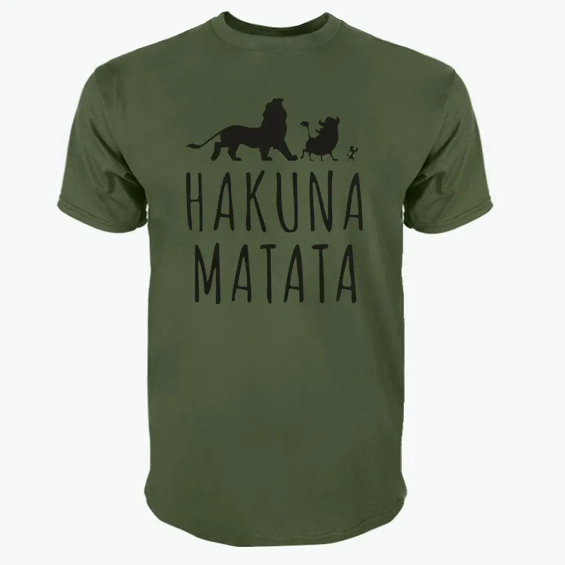 Футболки принт Акуна Матата Slim Fit Мода 100% хлопок Для мужчин большой Размеры