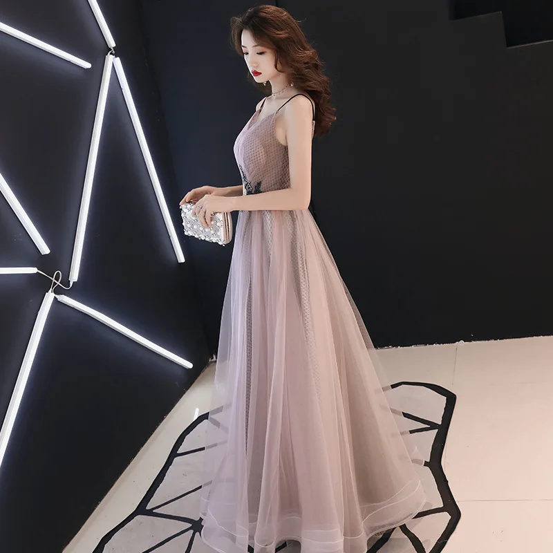 

Beauty Emily Evening Dress 2019 Long Illusion Flowers Pearls Wedding Formal Dresses Spaghetti Crystal Lace A-line Party Gowns