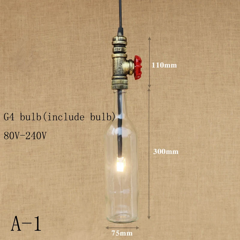 Промышленные лампы винтажные стеклянные бутылки абажур подвесной светильник Внутреннее освещение G4 подвесной светодиодный светильник для столовой бара