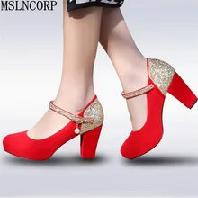 plus size 34-43 New Spring Autumn Bling women high heels prom wedding shoes 2018 Patch Color Thick heel lady bridal party pump цена plus size 34-43 New Spring Autumn Bling women high heels prom wedding shoes 2018 Patch Color Thick heel lady bridal party pump цены онлайн