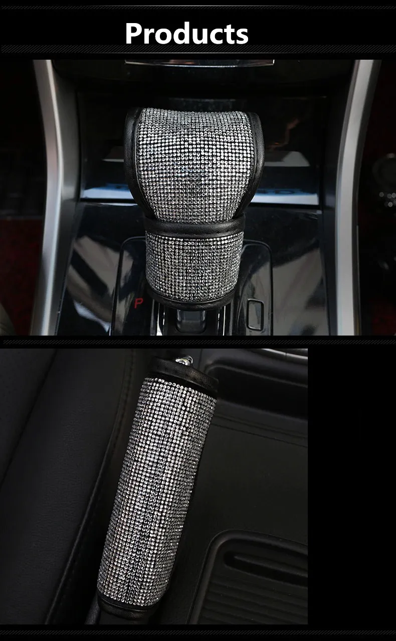 Полностью Алмазная кристаллическая Автомобильная крышка для воротника переключения передач, блестящие стразы, автомобильные чехлы для ручного тормоза, аксессуары для салона автомобиля