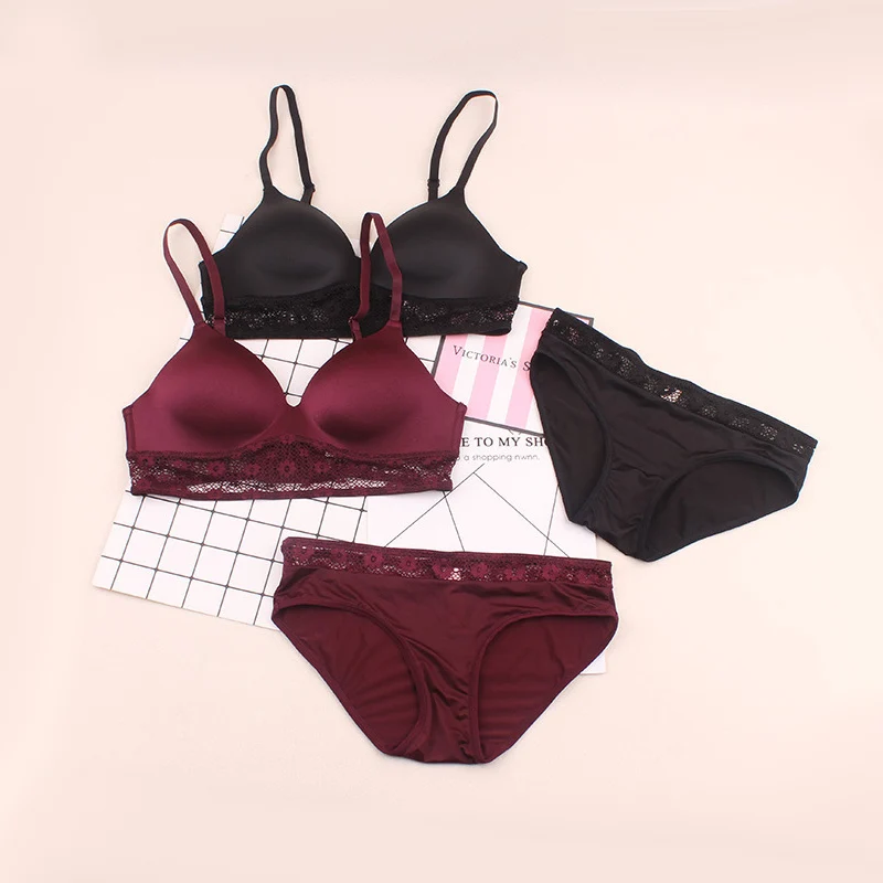 

Hot Sale Smooth Lace Patchwork Seamless Bra Sets For Women Push up V Neck Ladies Bra Top and Panties Sets Female Underwear Suits