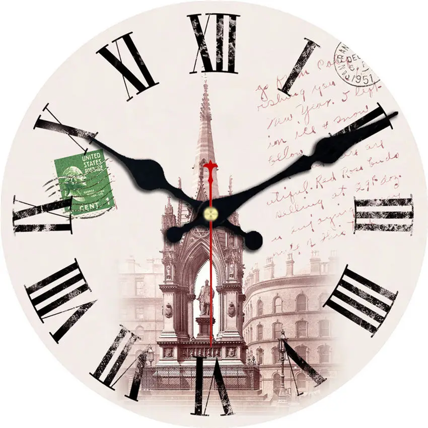 Vintage Abstract Roman Numerals Easy To Read 16 inch  Wooden Cardboard Wall Clock CHIANTI CLASSICO Clock For Living Room Decor 