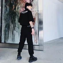 Мужские брюки карго уличная хип-хоп стиль черные шаровары комбинезоны брюки мужские летние с коротким рукавом тонкие облегающие повседневные Комбинезоны