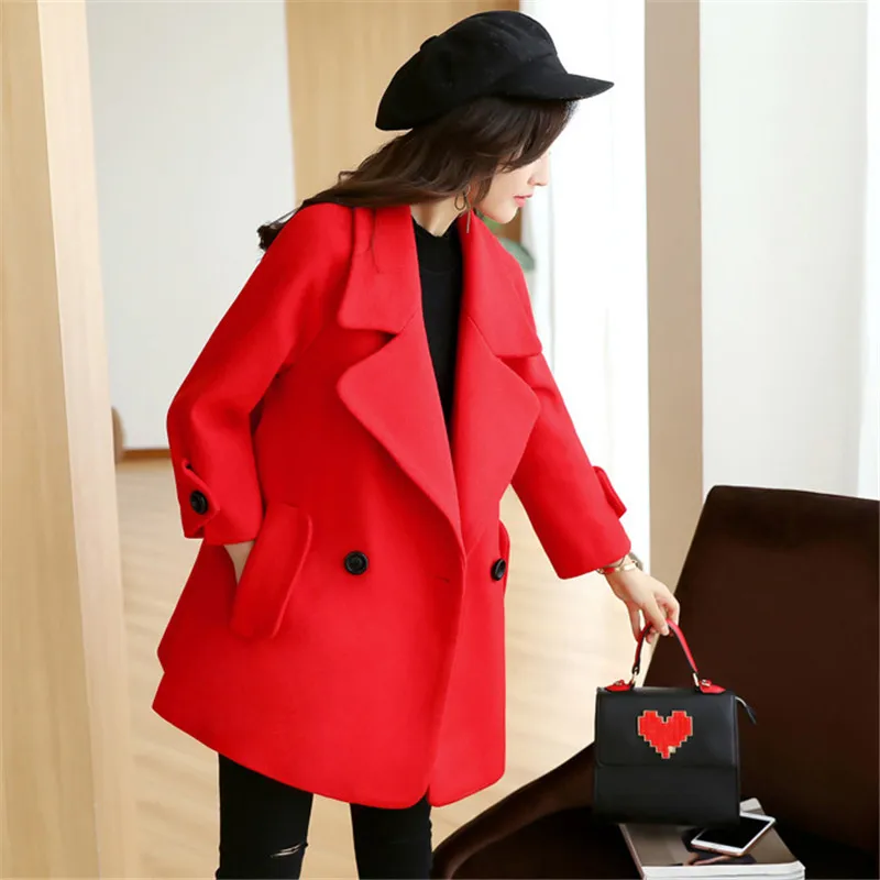 Mince Cw579 camel red Femmes Femelle Red Breasted De Moyen Hiver Nouveau Manteau 2018 Double bean Grande Long Lâche Taille Survêtement Laine Dames Armygreen mikaqi 80HgqRWgT