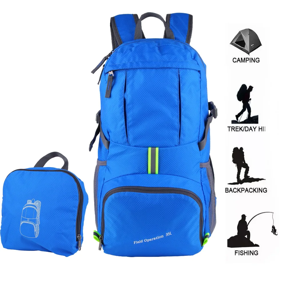 

35L Large Capacity Nylon Folding Travel Backpack Portable Waterproof Backpack for Outdoor Hiking Camping Traveling Running