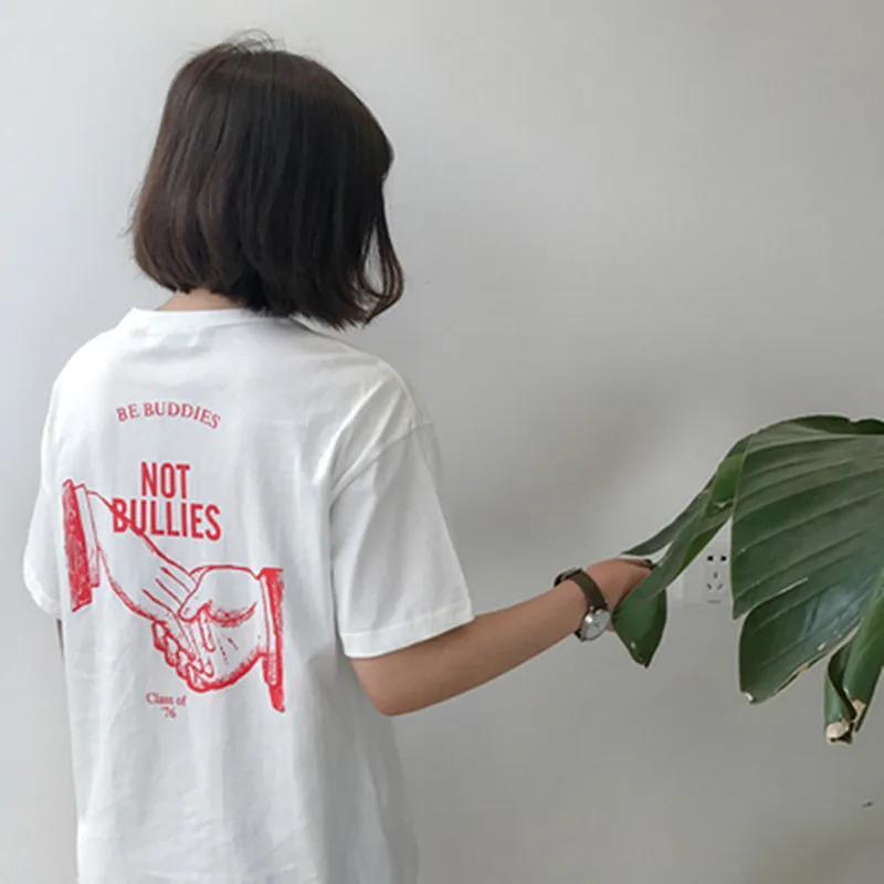 Женская футболка с мультяшным принтом 3 цвета летняя буквенным (B0082)|tee shirt femme|shirt
