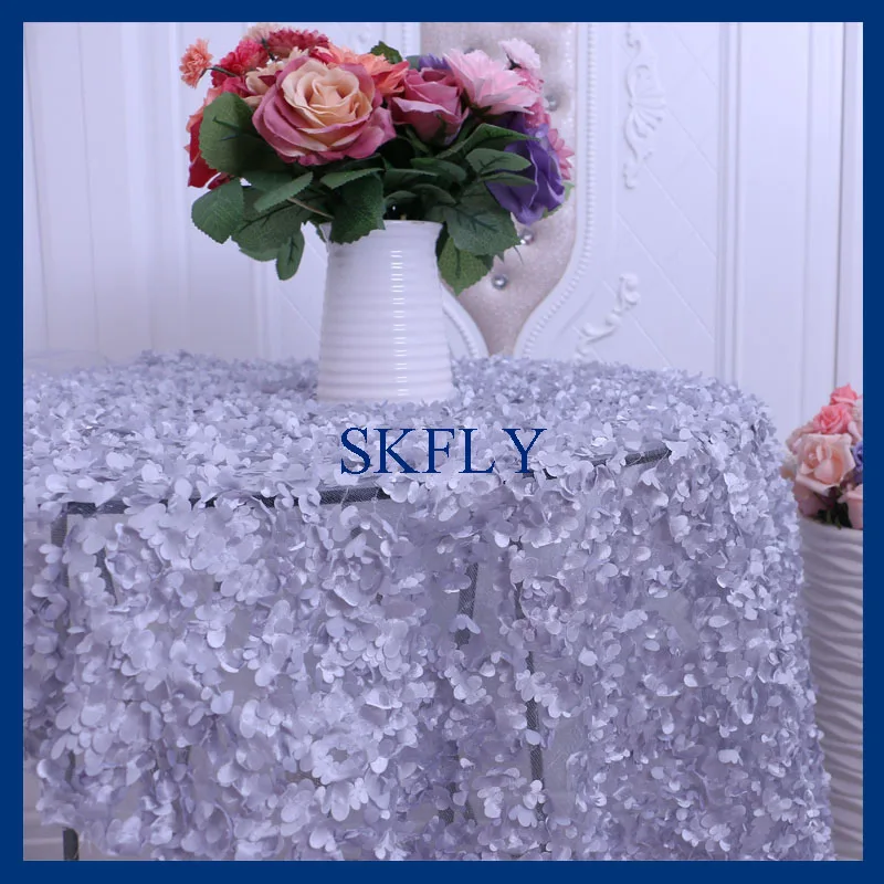 

CL047A New pattern wedding elegant Christmas fancy 96 inch round light grey or silver flower table cloth