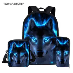 Twoheartsgirl Синий Волк школьный рюкзак для подростков мальчиков девочек Детский комплект школьных сумок рюкзак для студентов Mochila Escolar