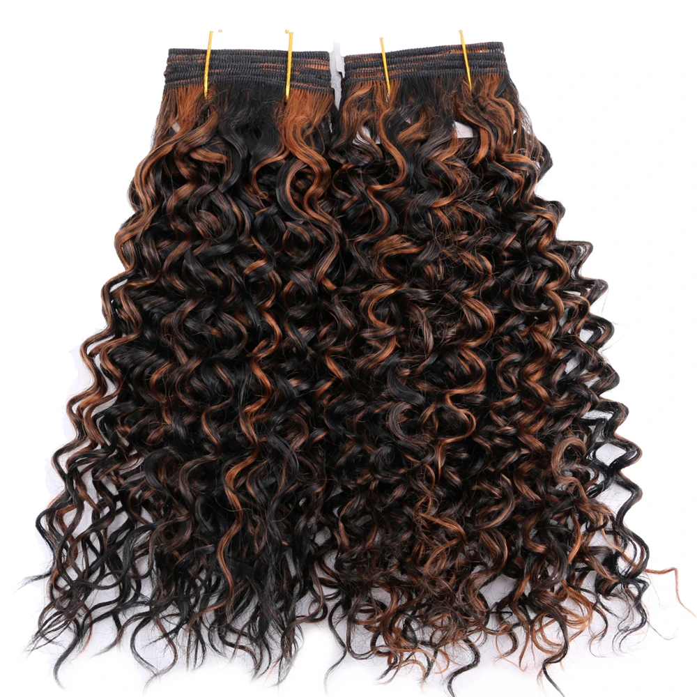 Extensões de Cabelo Sintético de Fibra de Alta Lote Cabelo Encaracolado Ombre Tecer Temperatura Tecelagem 2 Pçs –