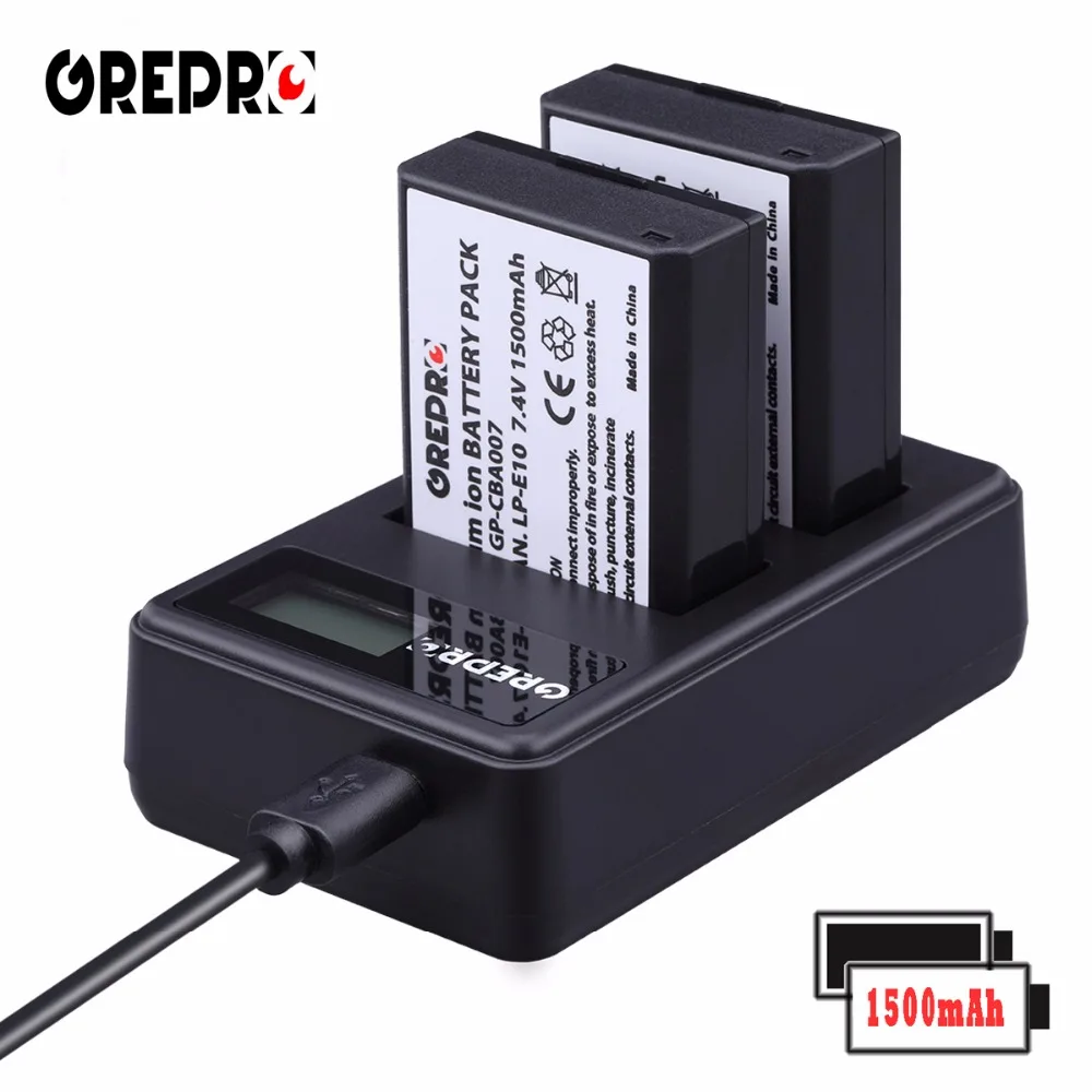 

GREPRO 2pcs 1500mAh LP-E10 LP E10 Camera Battery+LCD USB Charger for Canon 1100D 1200D 1300D Rebel T3 T5 KISS X50 X70 bateria