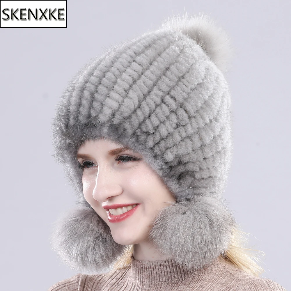 

Hot Sale Winter Women Quality 100% Natural Real Mink Fur Hat Warm Knitted Genuine Mink Fur Beanies Caps Lady Real Mink Fur Hats