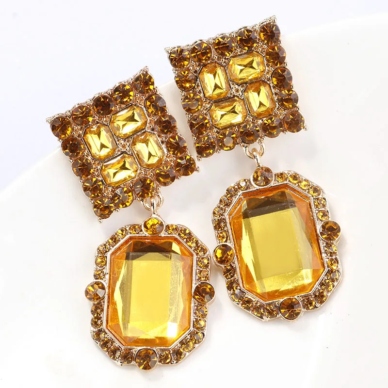 Yellow AENSOA, женские фирменные серьги-капли, стразы, драгоценные камни, модные очаровательные геометрические серьги с кристаллами для женщин и девушек - Окраска металла: Yellow