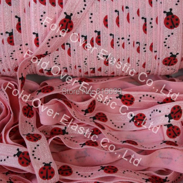 

new lady bug foe elastic print ribbon 5/8" Fold over elastic FOE free shipping 100yards