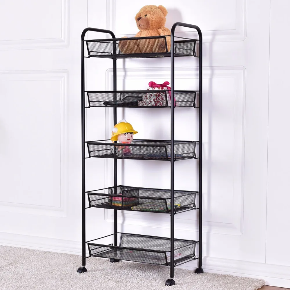 Giantex 5 Tier Mesh Rolling File Utility Cart Home Portable Trolley Organizer Office Kitchen Storage Basket HW54963BK Giantex 5 Tier Mesh Rolling File Utility Cart Home Portable Trolley Organizer Office Kitchen Storage Basket HW54963BK