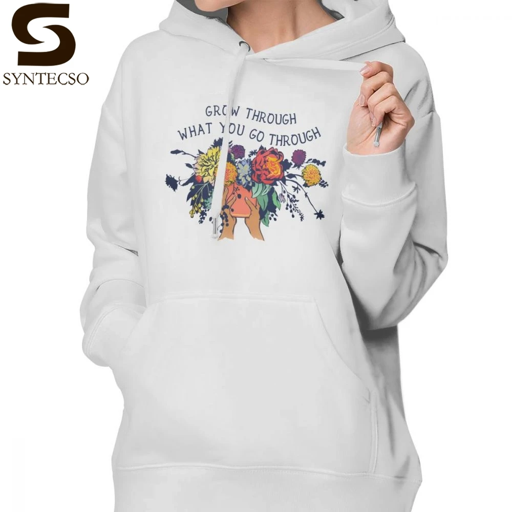 

The Future Is Female Hoodie Grow Through What You Go Through Hoodies Navy Blue Printed Hoodies Women Sweet Pullover Hoodie