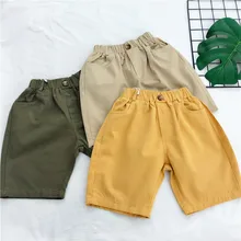 Однотонные Детские хлопковые брюки Шаровары в горошек для маленьких мальчиков летние пляжные свободные шорты с кнопкой 90-130 см Распродажа