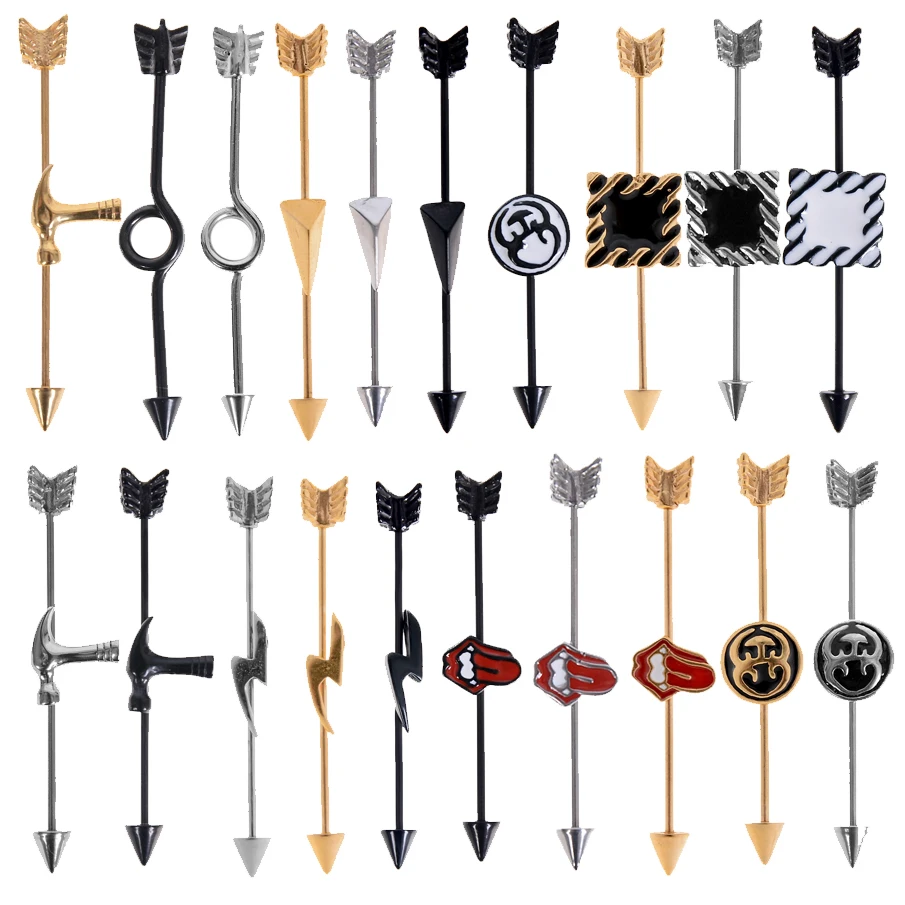 

Hip Hop Men ear cartilage Earrings Lip Tragus Piercing Long barbell Industrial Earrings Arrow Barbell Piercing Orelha Helix