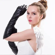 Длинные перчатки женские из натуральной овчины черные однотонные локоть из натуральной кожи перчатки и варежки зимние перчатки из натурального овечьего меха для женщин