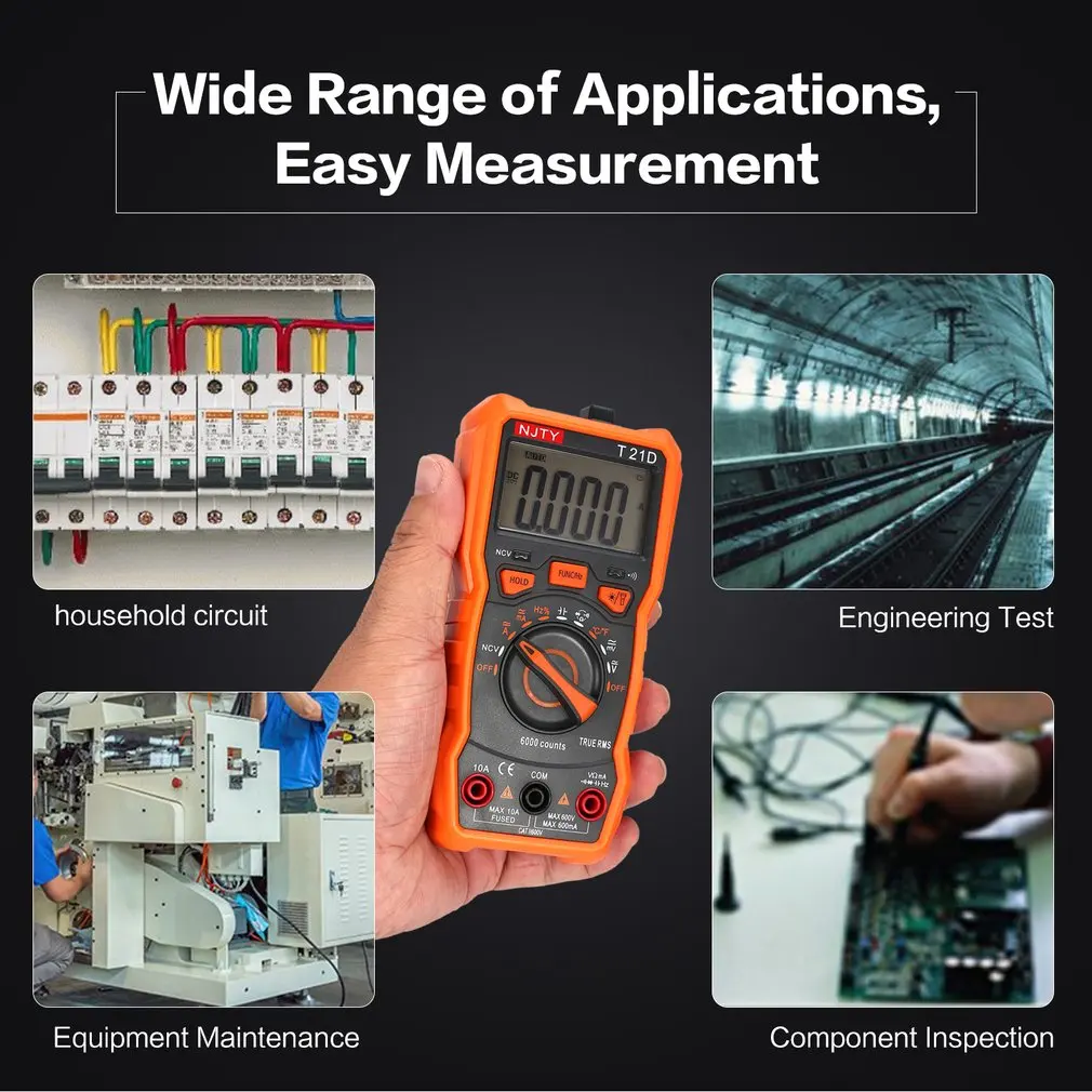 Цифровой мультиметр NJTY T21D DC/AC Измеритель Напряжения тока ручной Амперметр Ом диод NCV тестер 6000 отсчетов мультитестер