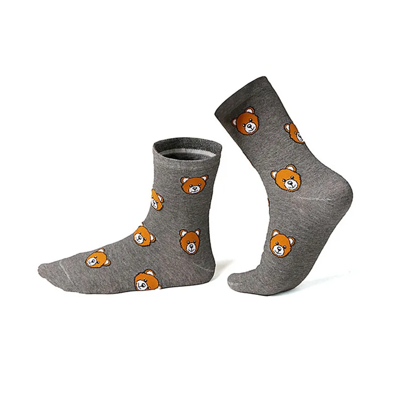 5 пар Для женщин короткие носки из чесаного хлопка удобные теплые осень-зима Для женщин Носки для девочек милые Носки с рисунком медведя из