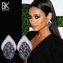 GODKI известный Redcarpet Роскошные геометрические CZ кубический циркон серьги гвоздики для женщин Свадебные Длинные Серьги pendientes mujer moda