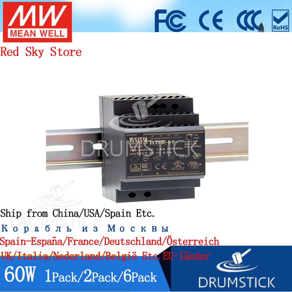 (3 28) Meanwell 60 Вт промышленный din-рейку питания HDR-60-24V/5/12/15/48 1 25/2.5A 4/4. 5/6. 5A тонкий 91%