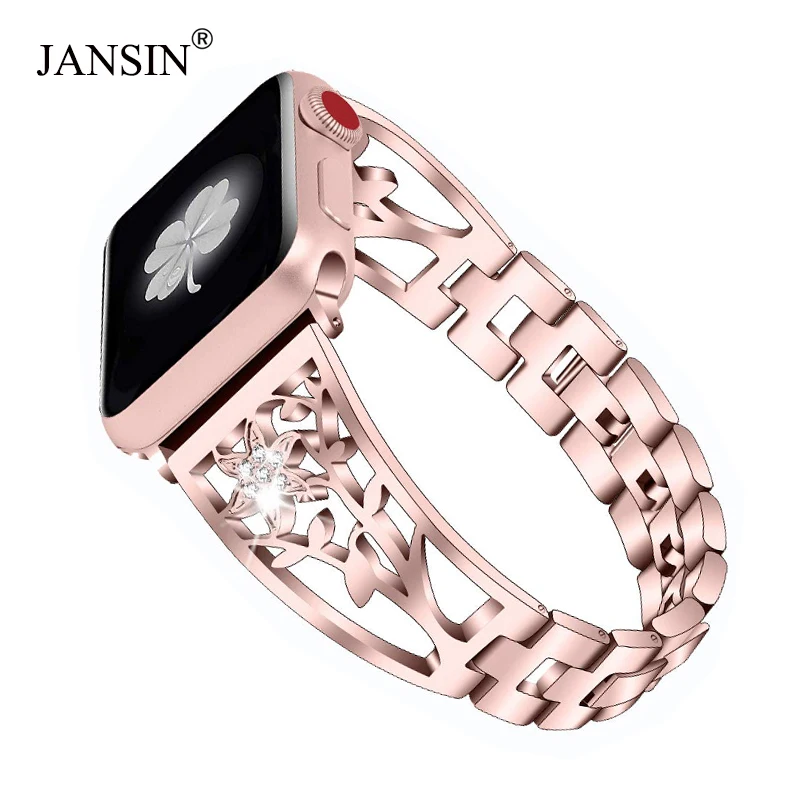 Günstige JANSIN Neue Diamant Uhr Band Für Apple Uhr 38mm 42mm 40mm 44mm Armband Edelstahl strap frauen Armband für iWatch band