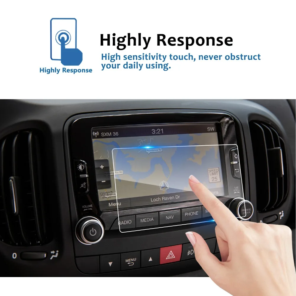 

RUIYA screen protective film for Fiat 500L Uconnect car GPS navigation touch display screen,9H tempered glass screen protector