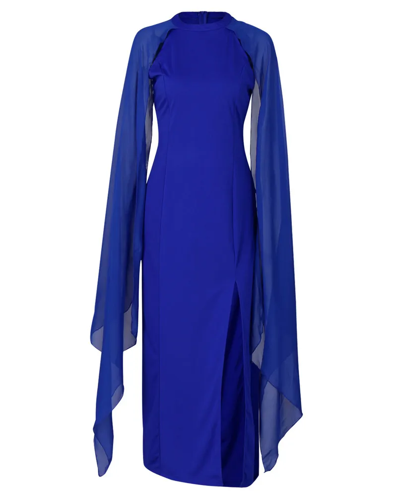 Осенне-зимние вечерние платья для женщин, Модное шифоновое платье с рукавом «летучая мышь», сексуальные длинные платья макси с разрезом по бокам