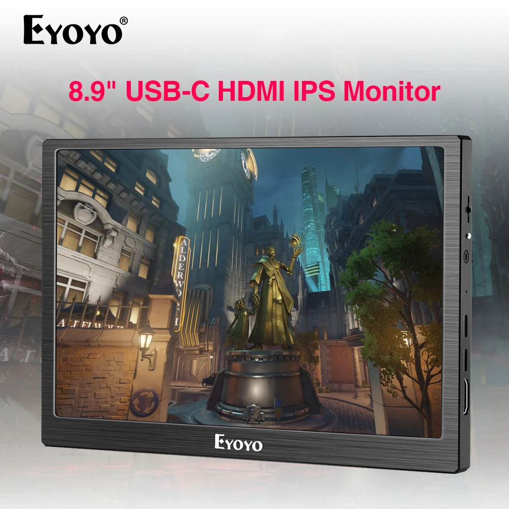 

Eyoyo 8.9 inch Mini Monitor 1920x1200 IPS Display USB-C&HDMI Video Input compatible with MAC Laptop Portable Monitor