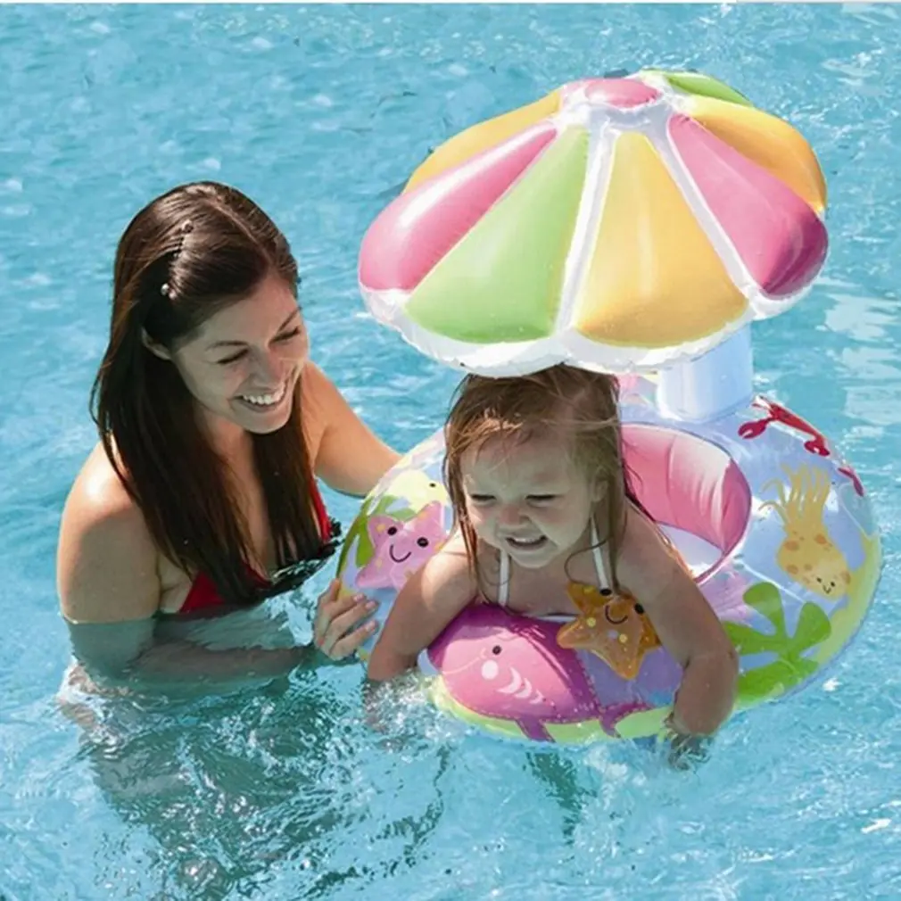 

Cartoon Baby Water Float PVC Seat Boat with Canopy Inflatable Circle Pool Float Boat Toy Toddler Swimming Ring