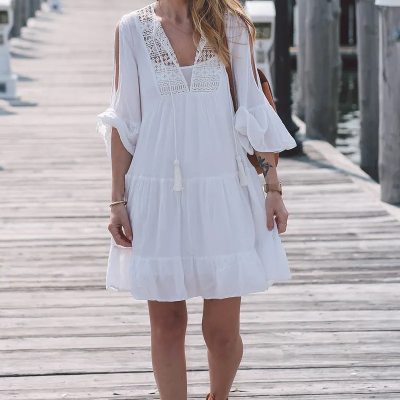 

Bikini Cover Up Beach Dress White Kaftan Praia Clothing Tunica Coverups Swimsuit Saida De Praia Feminino 2019 Outwear Playa
