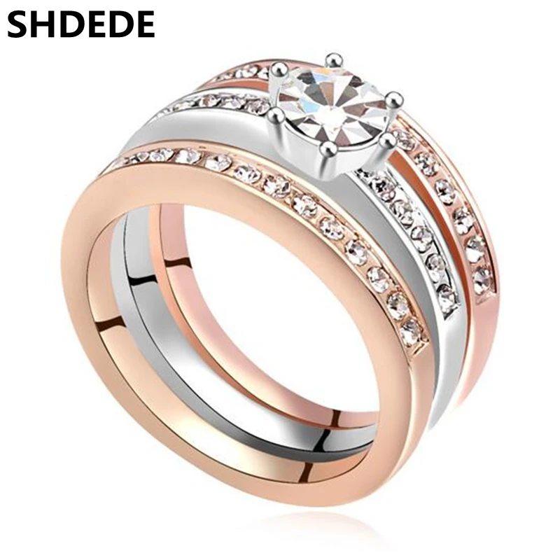 SHDEDE Кольца Набор для женщин с австрийским кристаллом от Swarovski включают 3 цвета наборы бижутерии женский подарок на день рождения-17123
