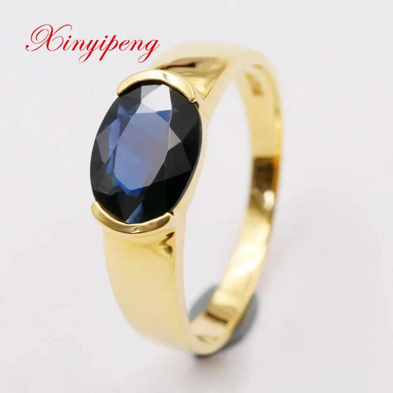 

Xin yi peng 18 k yellow gold inlaid 1.5 carat natural sapphire ring, the woman ring, contracted and easy,