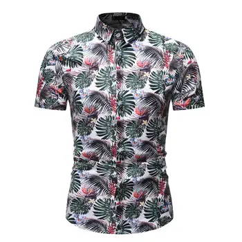 

MISSKY 2019 New Men Summer Shirt Casual Vivid Color Fashion Pattern Short-sleeved Floral Shirt Male Clothes