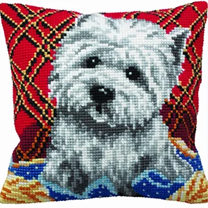 

JCS white lovely Dog Tapestry pillow Cross-stitch Cushion Kit Chunky Pillowcase 100% Acrylic Yarn Kits for Embroidery