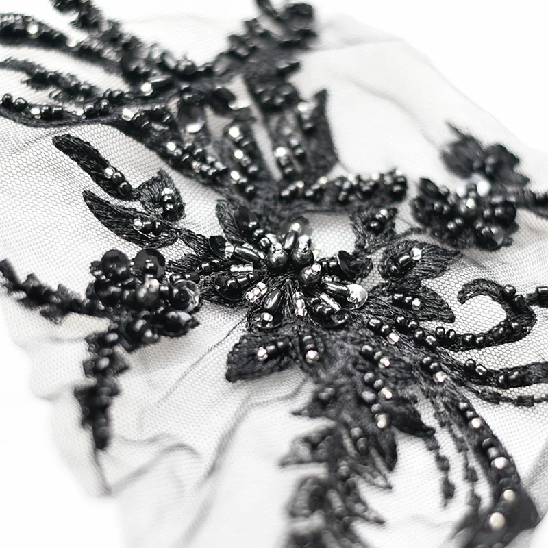 

3D Flower Colorful Mesh Embroidered Pearl Beaded Lace Applique With Sequins DIY Lace Fabric Trim Free Shipping 2 Piece 28*15cm