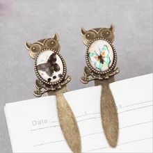 Милая Мини Стеклянная Закладка "Кабошон" Винтажная мультяшная металлическая Закладка для книг с изображением совы бабочки держатель для страниц офисные школьные принадлежности