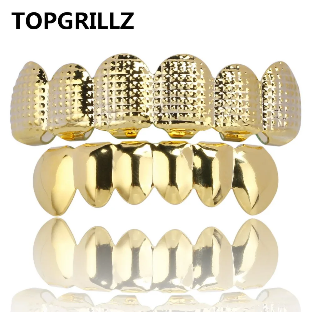 

TOPGRILLZ New Custom Fit Gold Silver Color Hip Hop Rock Teeth Grillz Top & Bottom Grill With Silicone Party jewelry