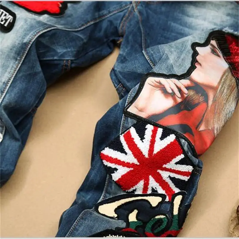 2018 new men jeans American style 100% cotton denim hip hop patchwork of national flag fashion jeans men #597