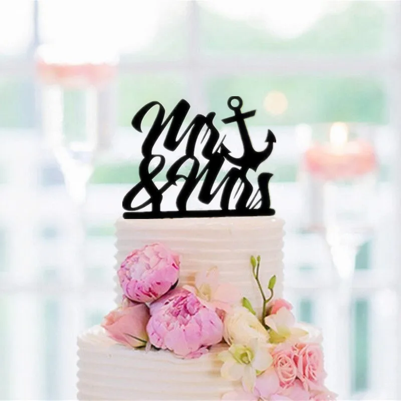 

Wedding Cake Topper Anchor Mr & Mrs Wedding Cake Topper in Nautical Anchor Beach Style for Wedding or Party, Shower or Event