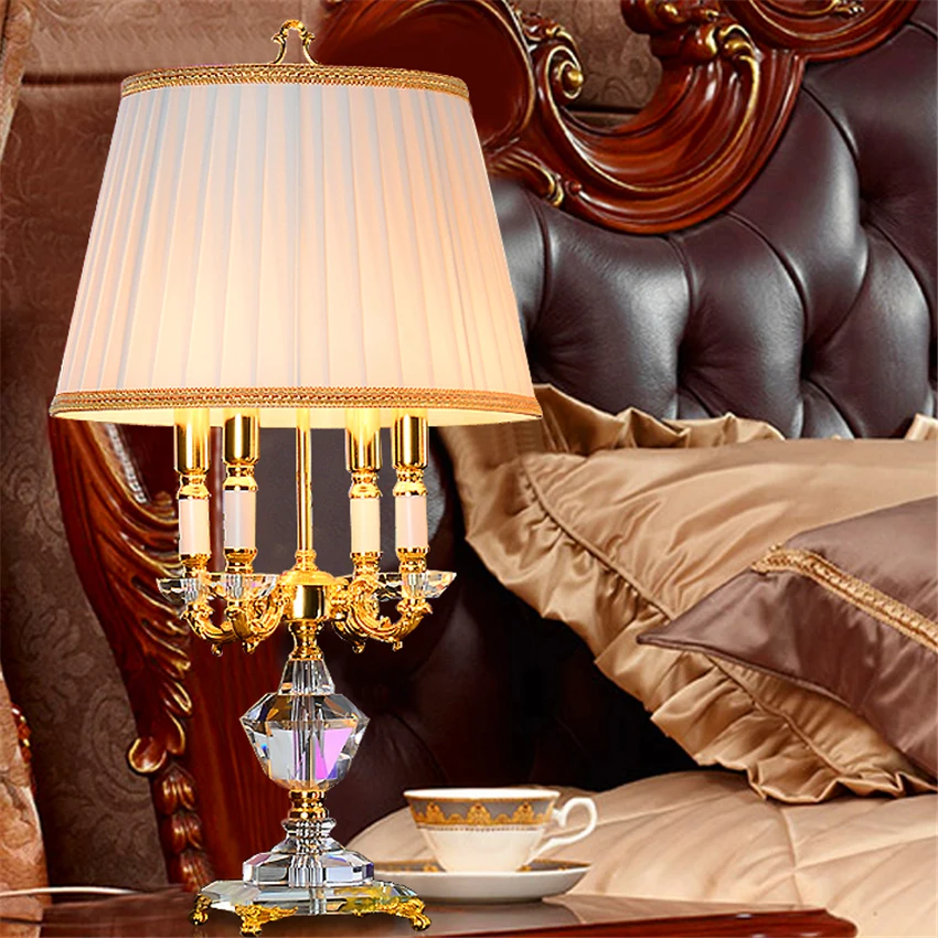 

Nordic Crystal LED Table lights Bedroom Table Lamps Fabric Lampshade Living Room Decor Abajur Bedroom Lamparas De Mesa Desinger