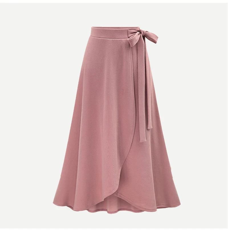 Размеры от M до 6XL, юбки больших размеров, женские асимметричные юбки с поясом и бантом, повседневные женские длинные юбки с высокой талией, однотонные черные и розовые юбки
