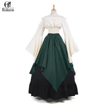 

Rolecos Women Renaissance Medieval Dress Gothic Lolita Chiffon Dresses Off Shoulder Strapless Irregular Evening Dress Costumes