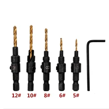 5 шт. 5-12# HSS Деревообработка Зенковка сверло с желобками набор с гаечным ключом сверлильный инструмент для деревообработки железный лист