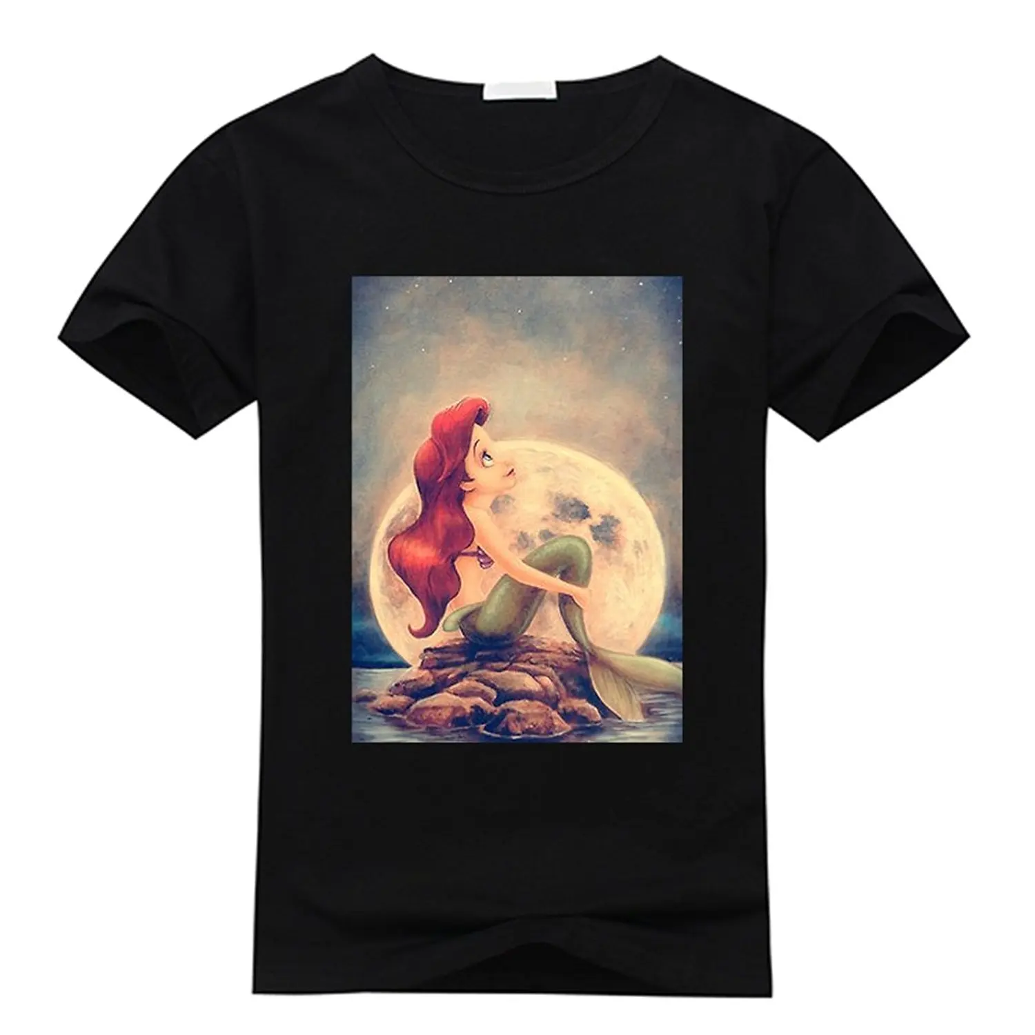 Men T Shirt 100 Cotton Print Shirts Ariel Little Mermaid Custom Mens