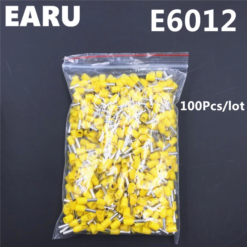 

100Pcs E6012 Tube Insulating Insulated Terminal 6MM2 10AWG Cable Wire Connector Insulating Crimp E Black Yellow Blue Red Green