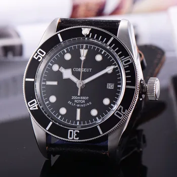 

41mm Corgeut Black dial black bezel Sapphire Glass mechanical Automatic Men Watch Leisure watch Leather strap